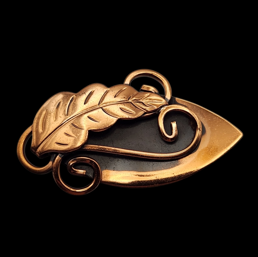 Vintage Copper Abstract Leaf Brooch
